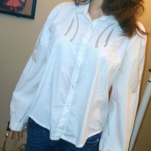 Maurada western embroidery lace white button up